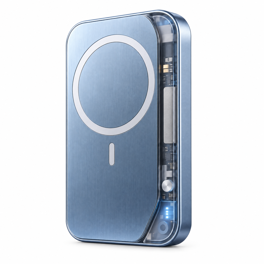 Frosted Blue Magnetic Power Bank — close-up