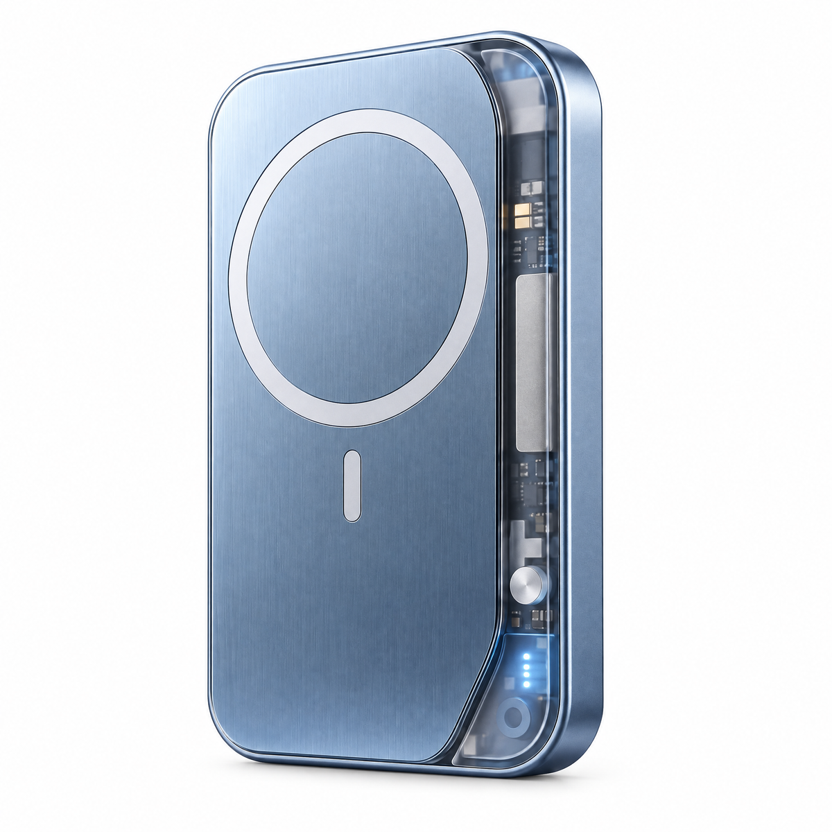 Frosted Blue Magnetic Power Bank — close-up