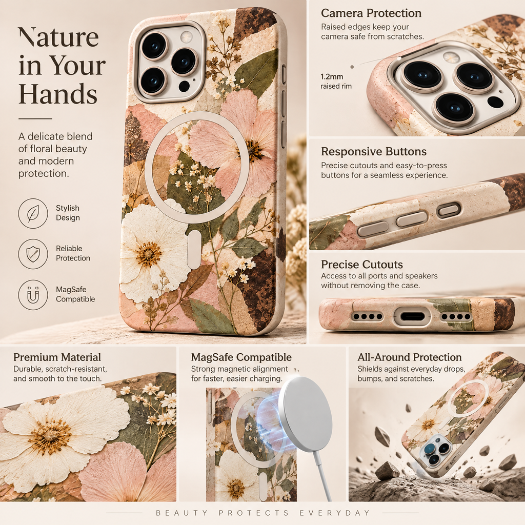Pressed Bloom Botanical Magnetic Phone Case — design details