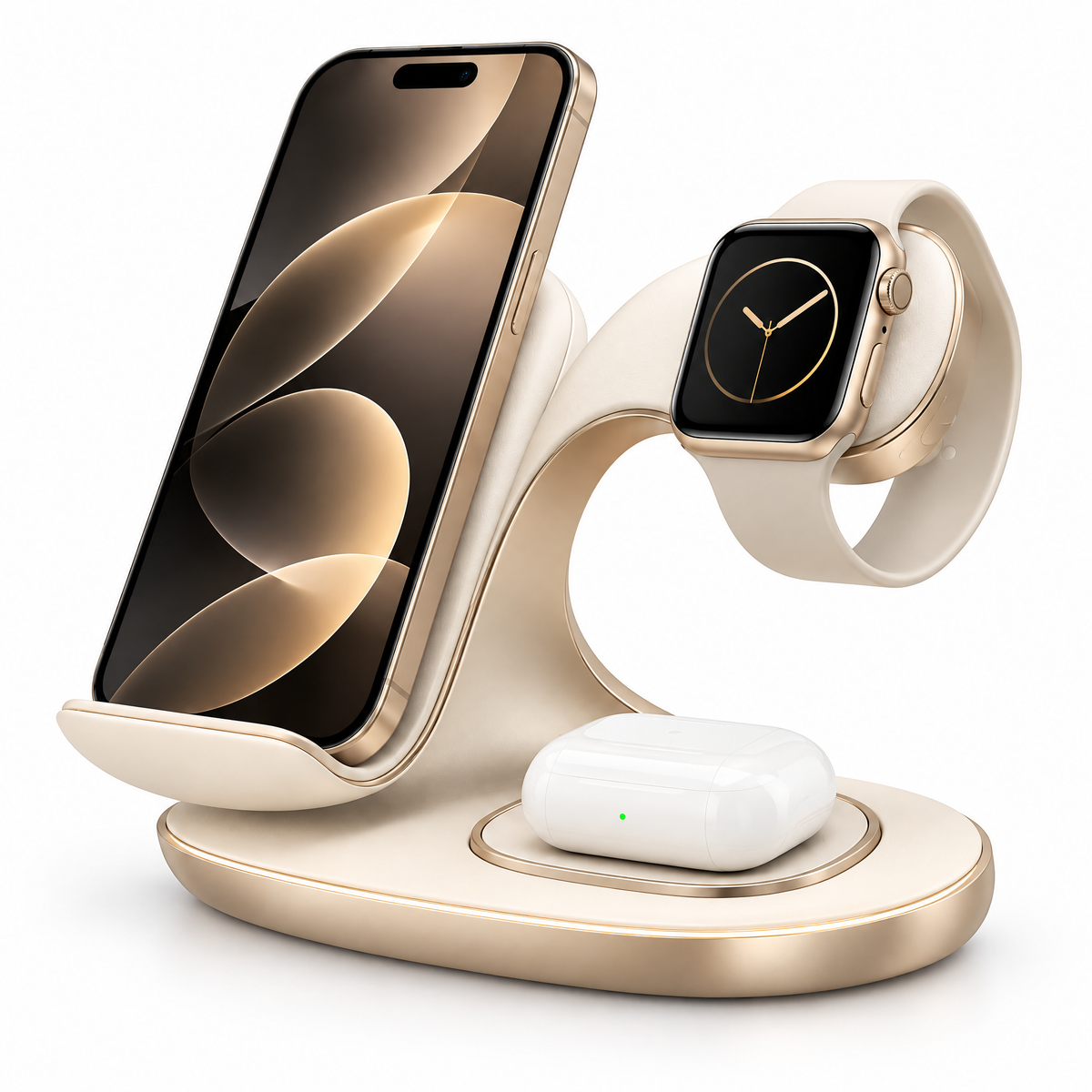Sculpted Cream 3-in-1 Wireless Charging Station — close-up