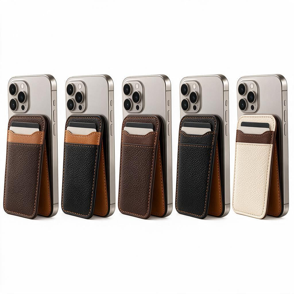 Espresso & Camel Magnetic Wallet Stand — color styling reference