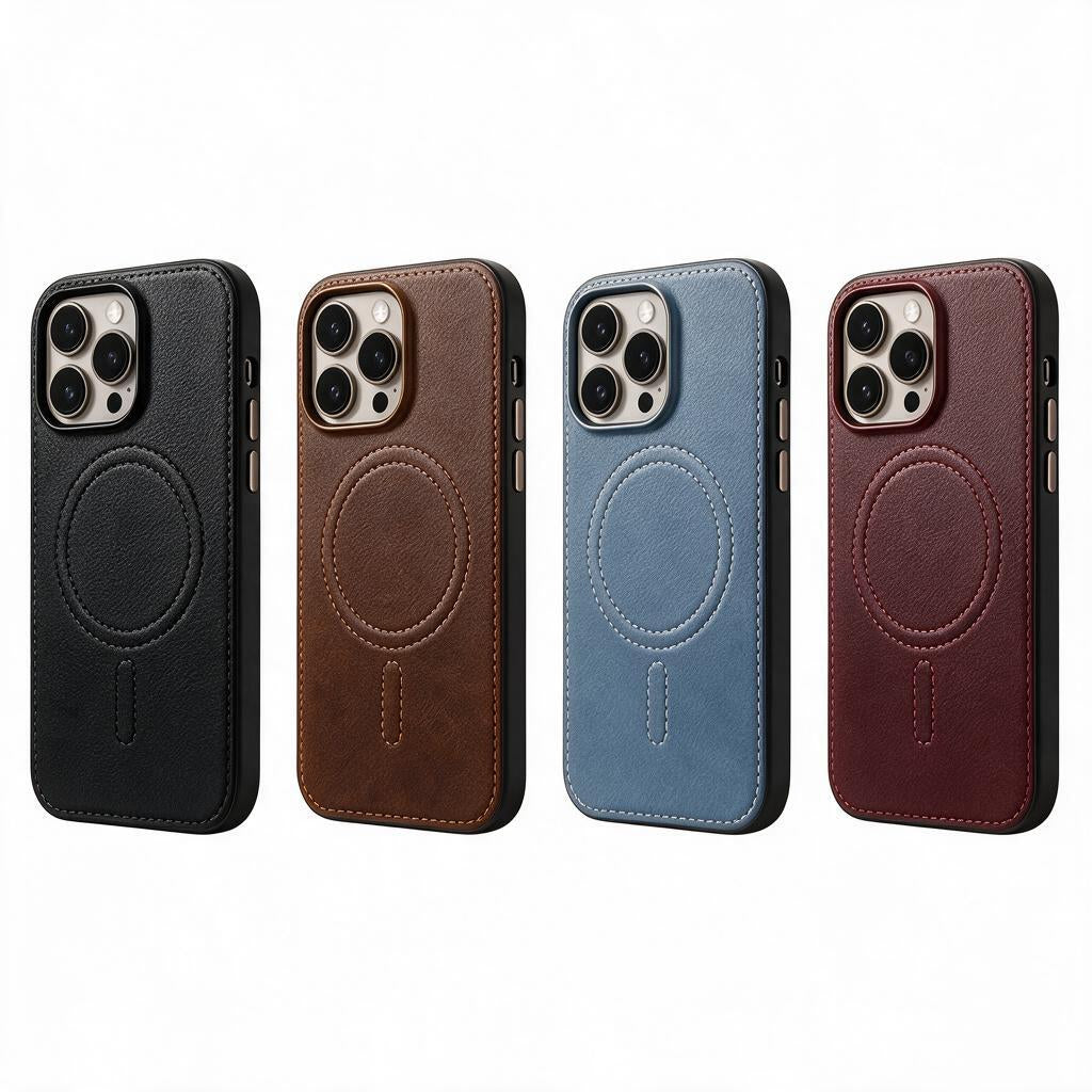 Taupe Pebbled Leather-Look Magnetic Phone Case — color styling reference