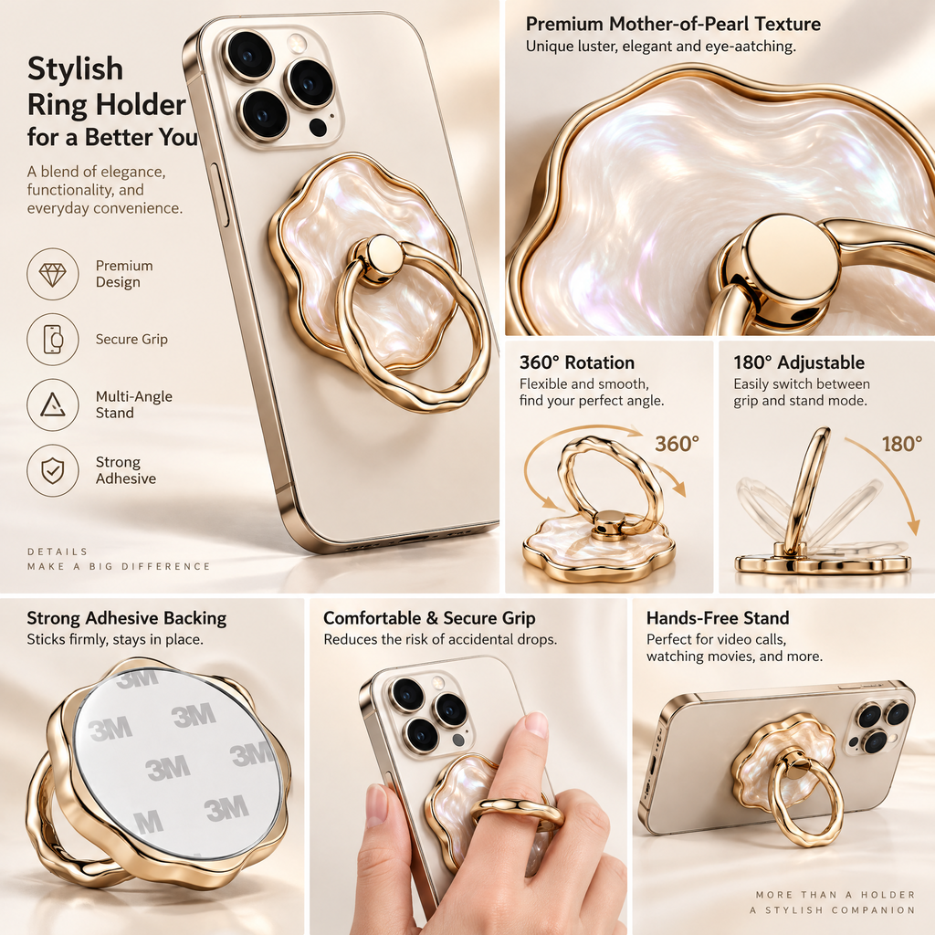 Pearlized Sculpted Magnetic Ring Grip — design details