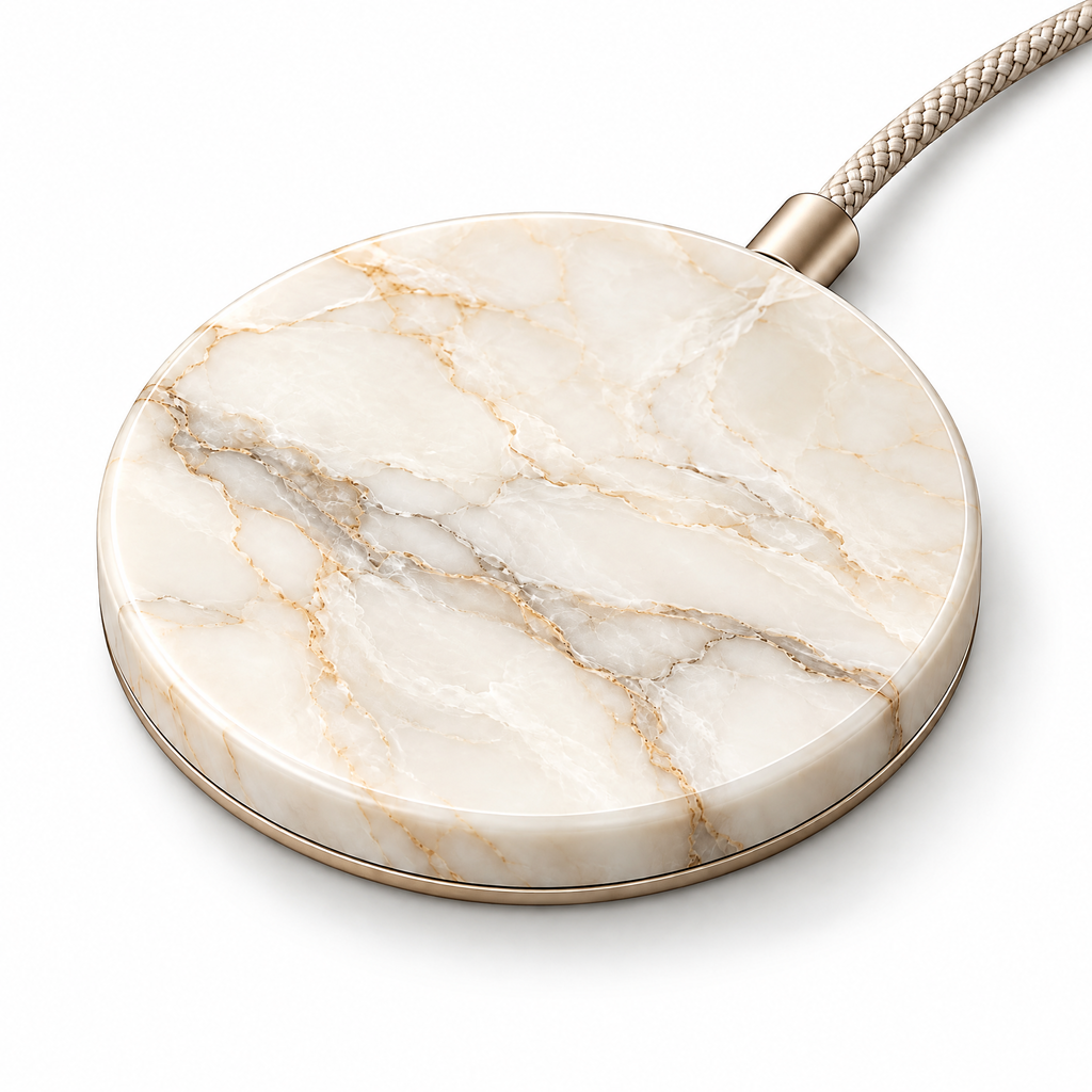 Ivory Marble Wireless Charging Pad — close-up