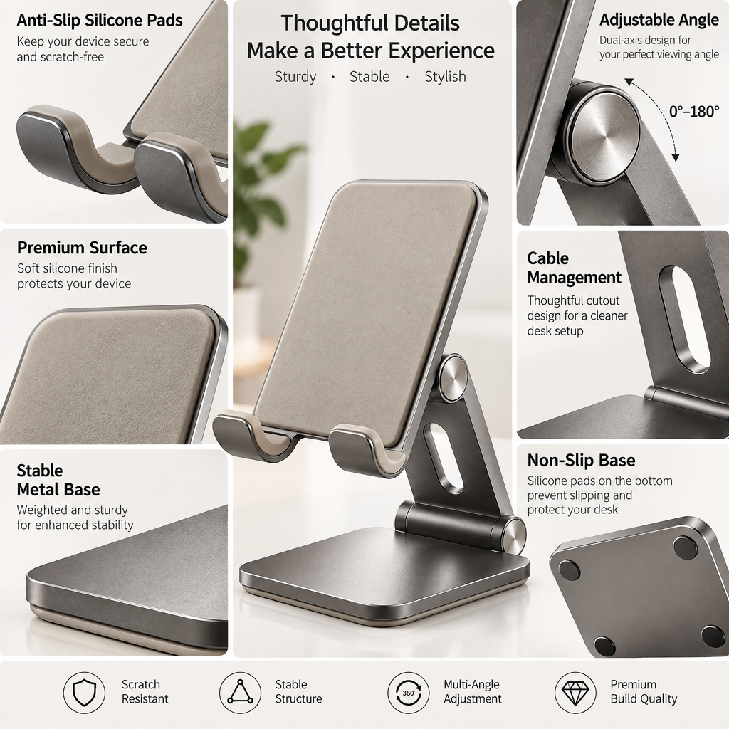 Graphite & Sand Adjustable Desktop Phone Stand — design details