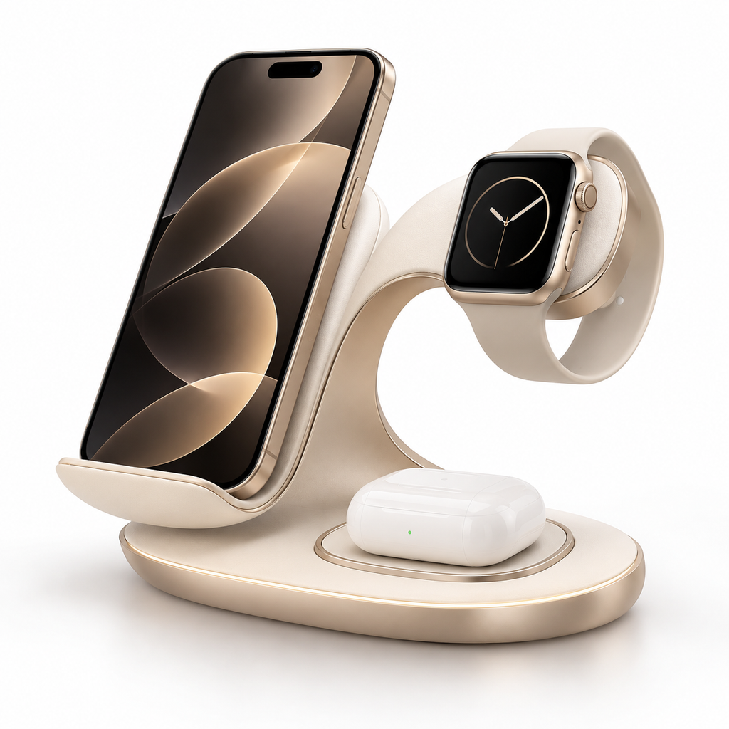 Sculpted Cream 3-in-1 Wireless Charging Station — main view
